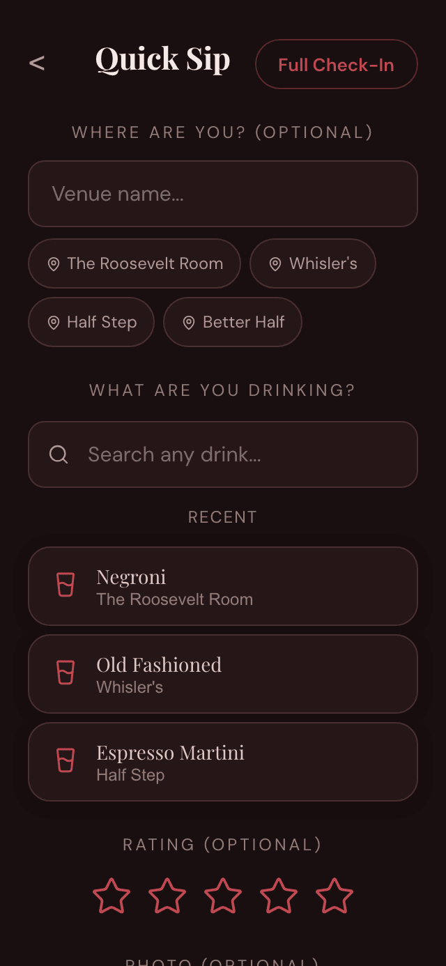 The Drinqly check-in flow